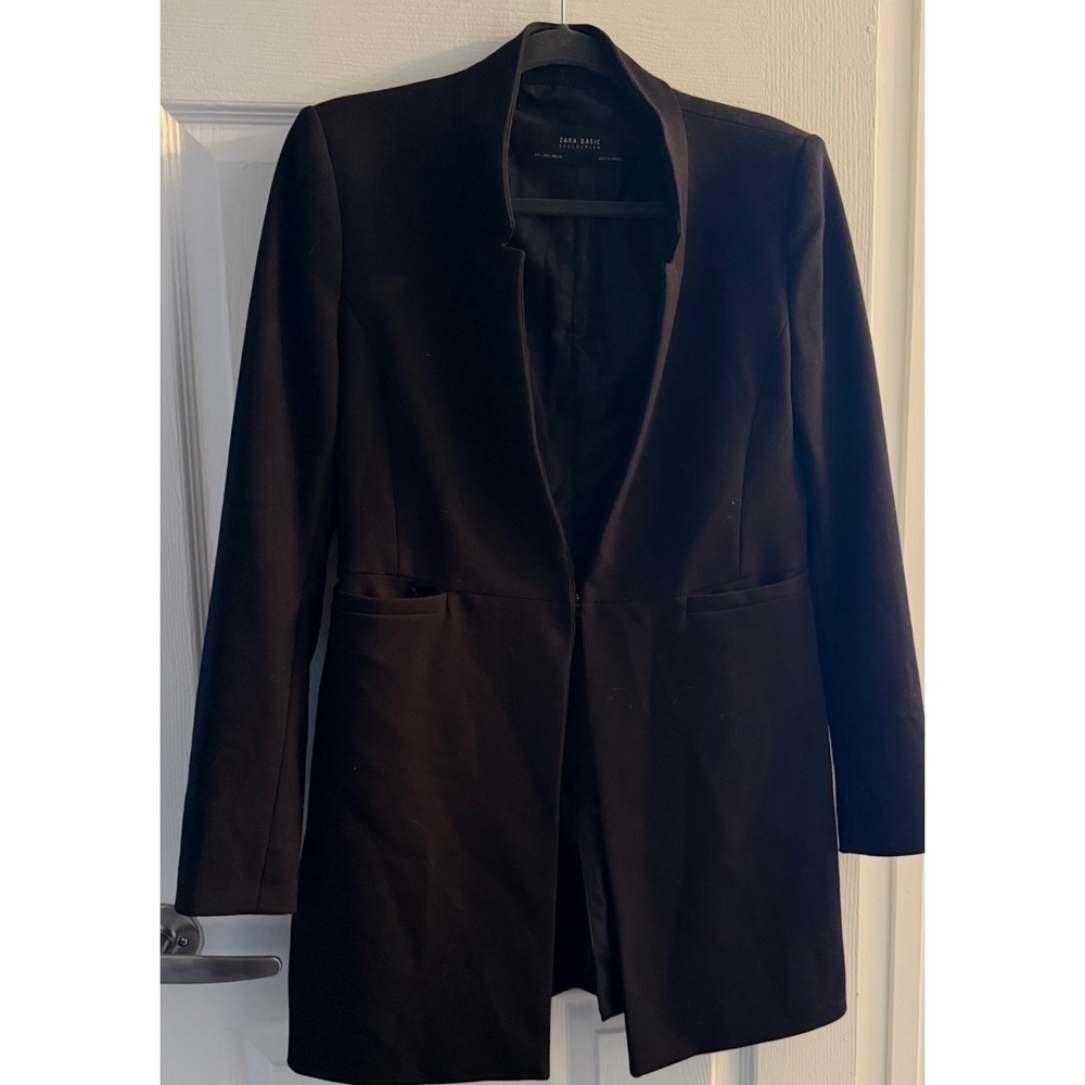 Zara Basic Collection Black Collarless Open Front… - image 4